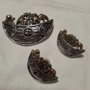 Noah's Ark brooch pendant and earrings set